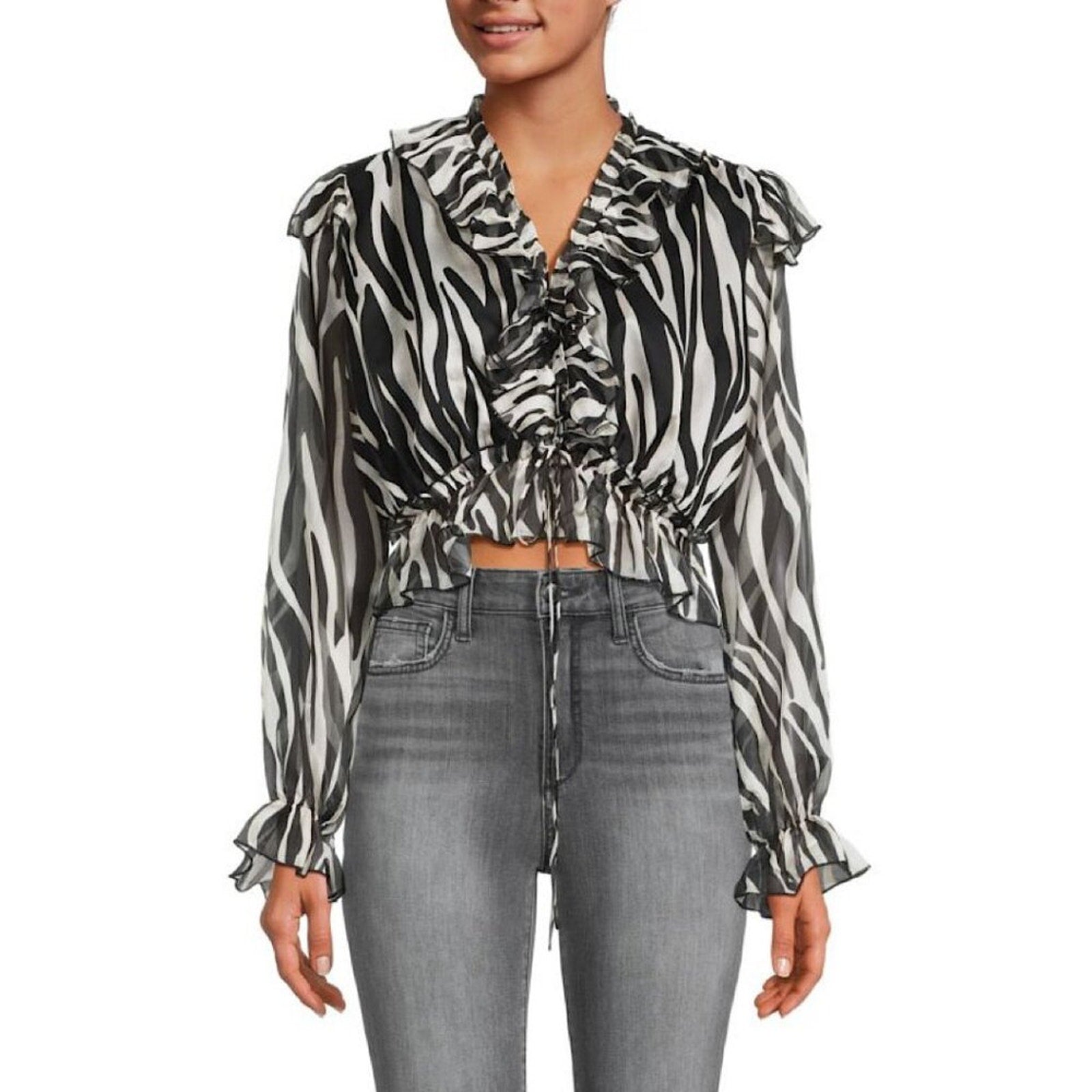 A177 • Sheer Ruffle Zebra Print Blouse