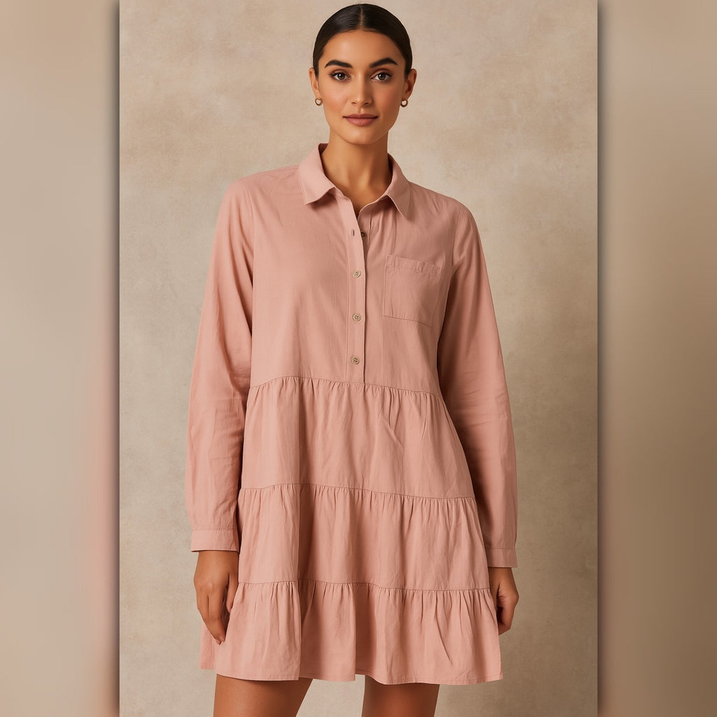 A473 • Blush Tiered Button-Front Tunic Dress