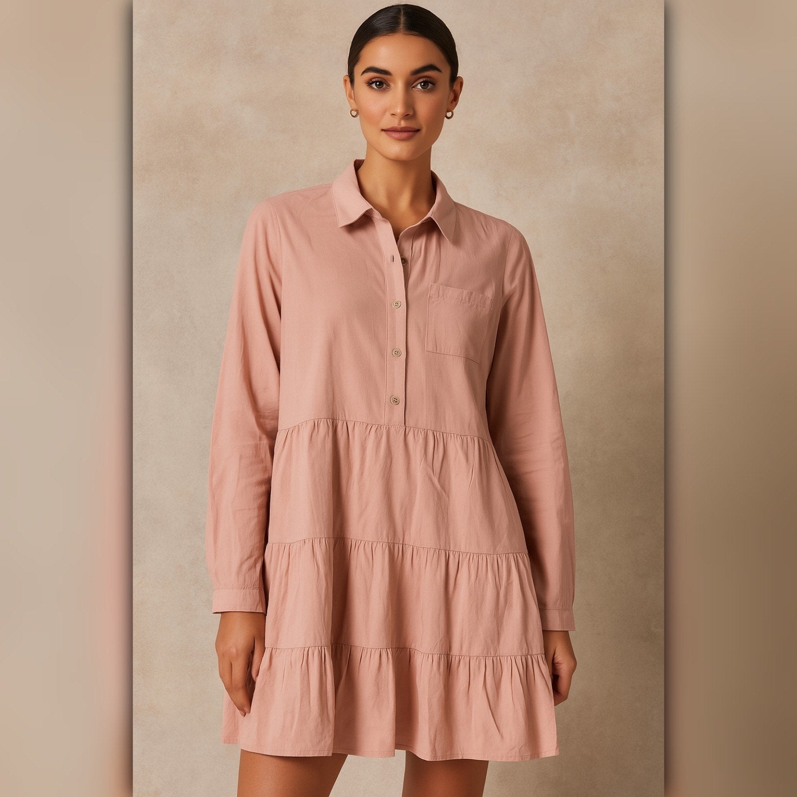 A473 • Blush Tiered Button-Front Tunic Dress
