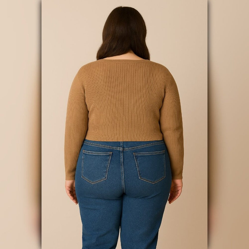 A180 • Cropped Ribbed Button-Up Sweater Top