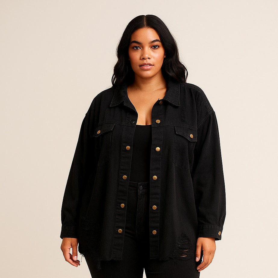 A500 • Distressed Black Button-Up Shacket