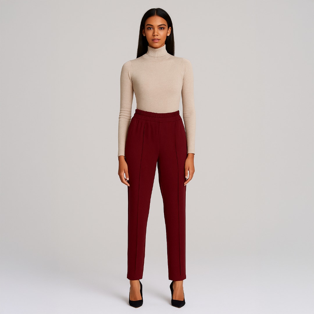 A293-C • High-Rise Knit Ankle Trousers in Deep Burgundy