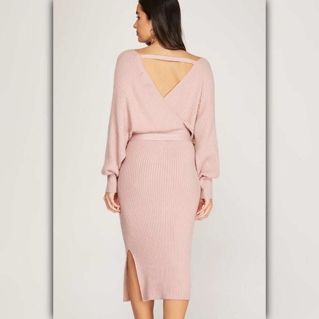 A492 • Cozy Elegance Wrap Knit Midi Dress