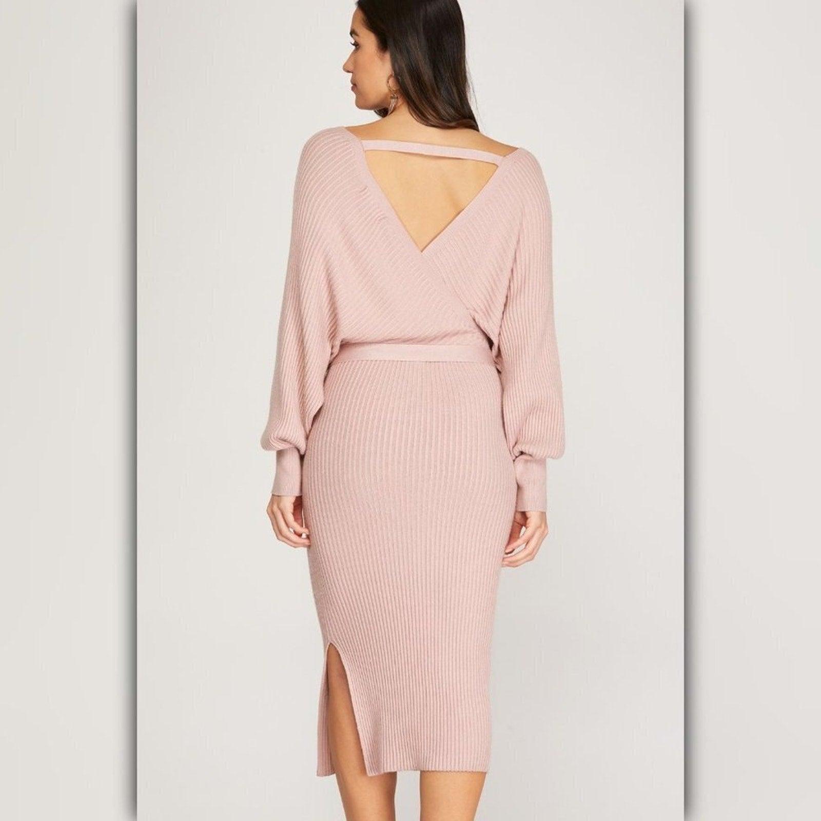 A492 • Cozy Elegance Wrap Knit Midi Dress