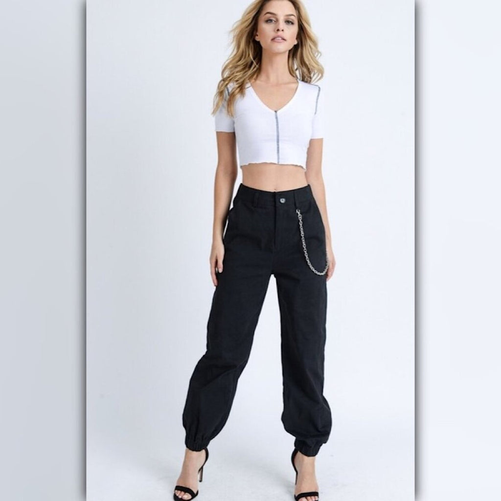 A910 ◾ Black Wallet Chain Cargo Joggers