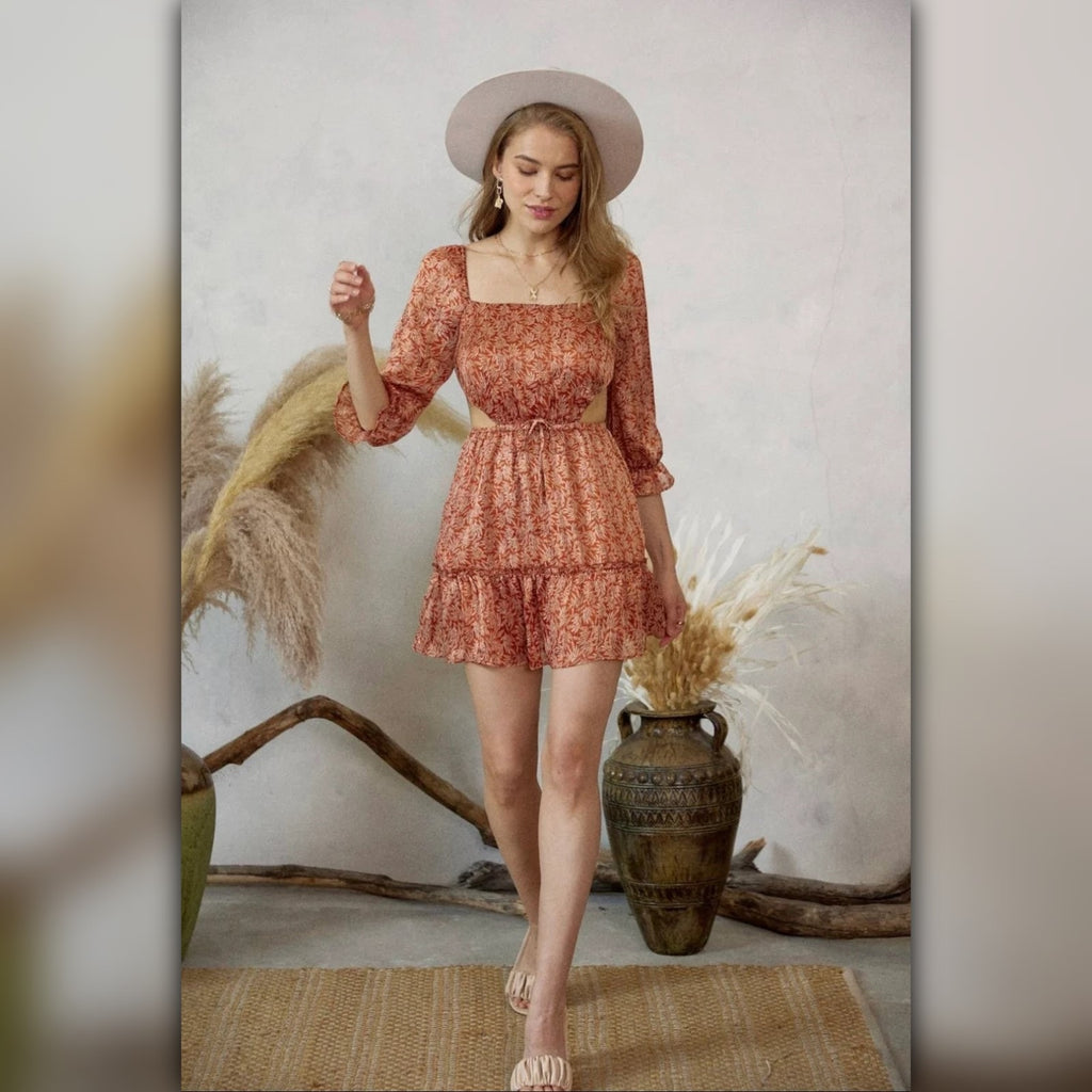 A209 • Margeaux Rust Metallic Printed Mini Dress