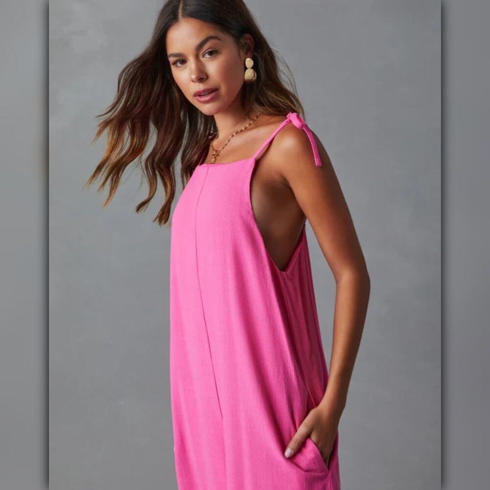 A059 • Pink Linen Blend Relaxed Jumpsuit