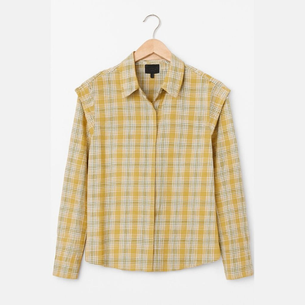 A478 • Plaid Puff Shoulder Cotton Button Down Shirt