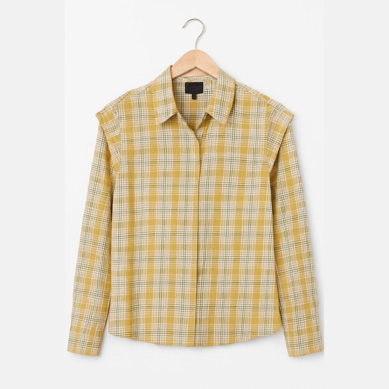 A478 • Plaid Puff Shoulder Cotton Button Down Shirt