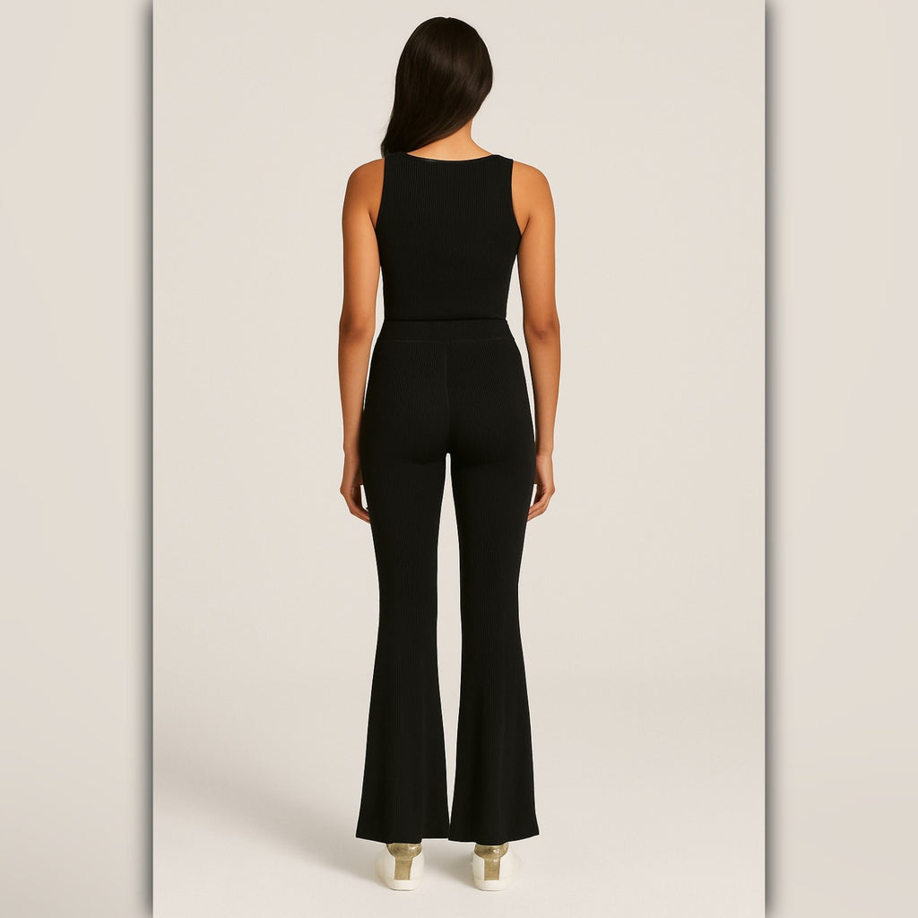 A187-A • Area Stars Black Ribbed Flare Pull-On Pants
