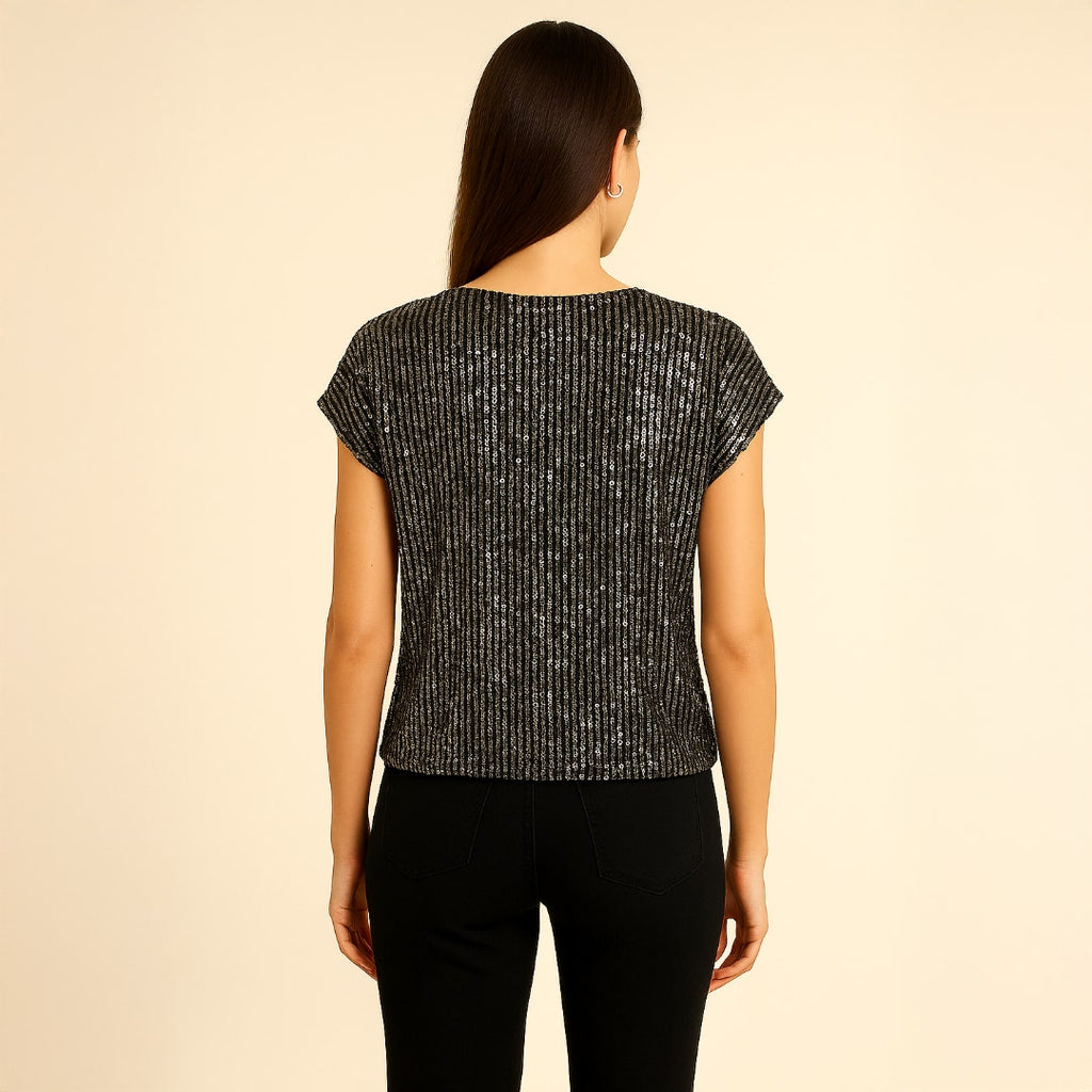 A497 • CeCe Black Sequin V-Neck Party Top
