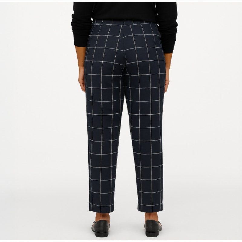 A293-B • Navy High-Rise Plaid Ankle Windowpane Knit Trousers Pants