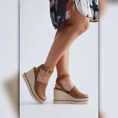 A042-B • Cloud Feel Hampton Espadrille Wedge Sandal with Ankle Strap