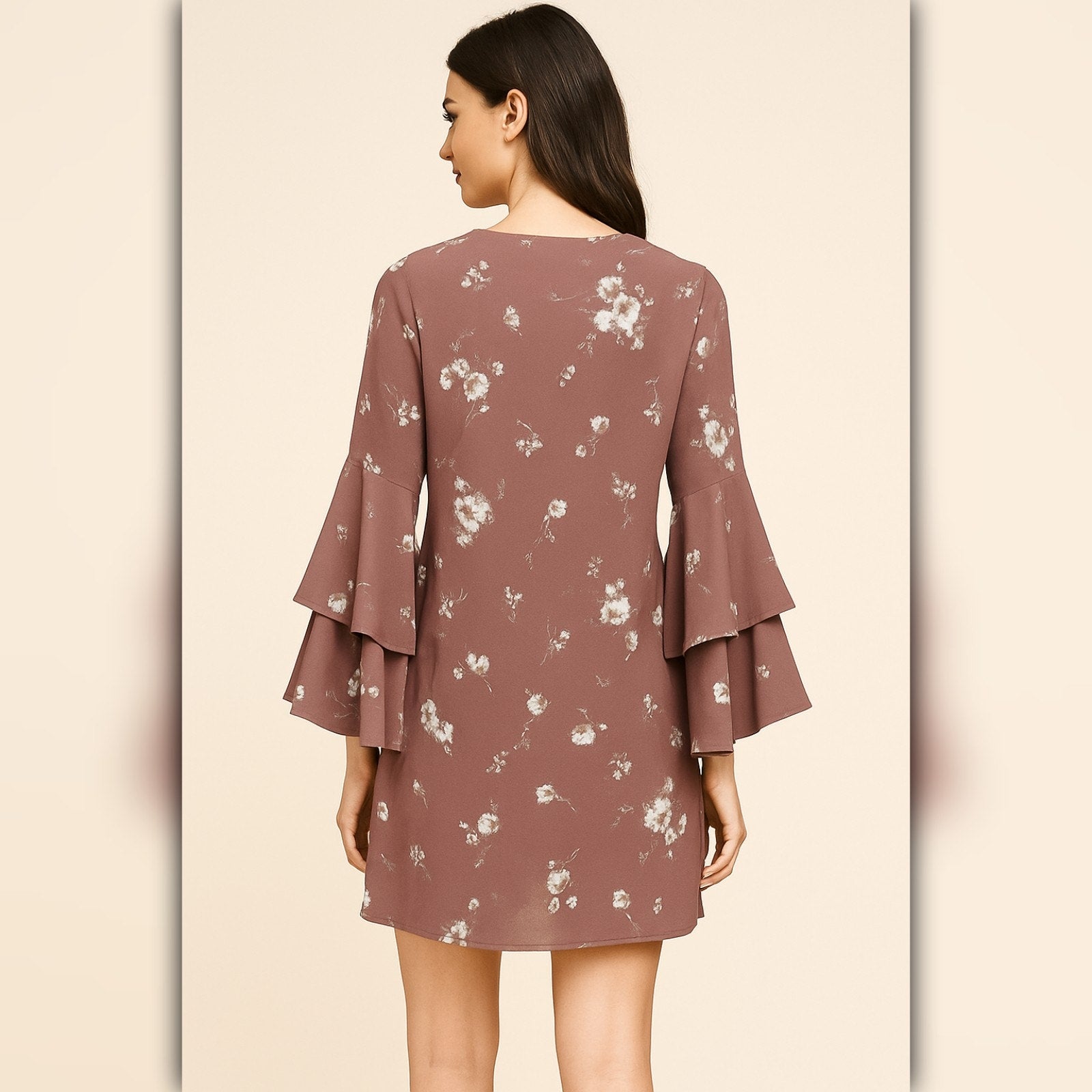 A430 • Light Purple Floral Bell Sleeve Mini Dress