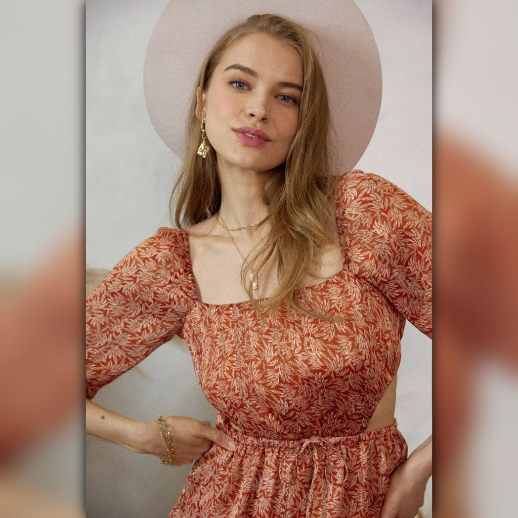 A209 • Margeaux Rust Metallic Printed Mini Dress