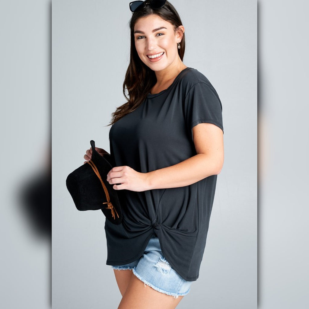 A482-A • Crew Neck Modal Blend Top with Side Gathering Detail