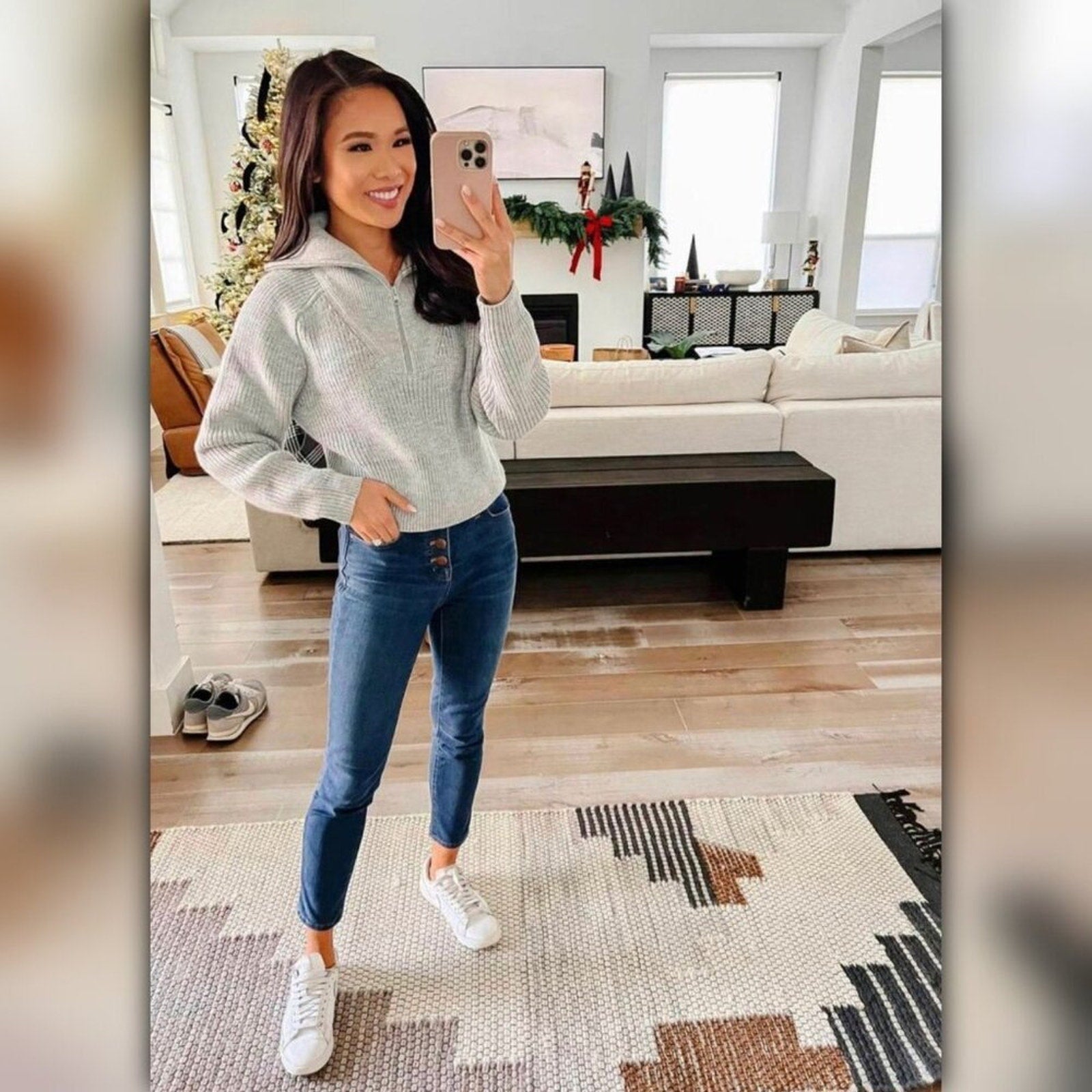 A264 • WAYF Light Heather Grey Zip Collar Knit Sweater