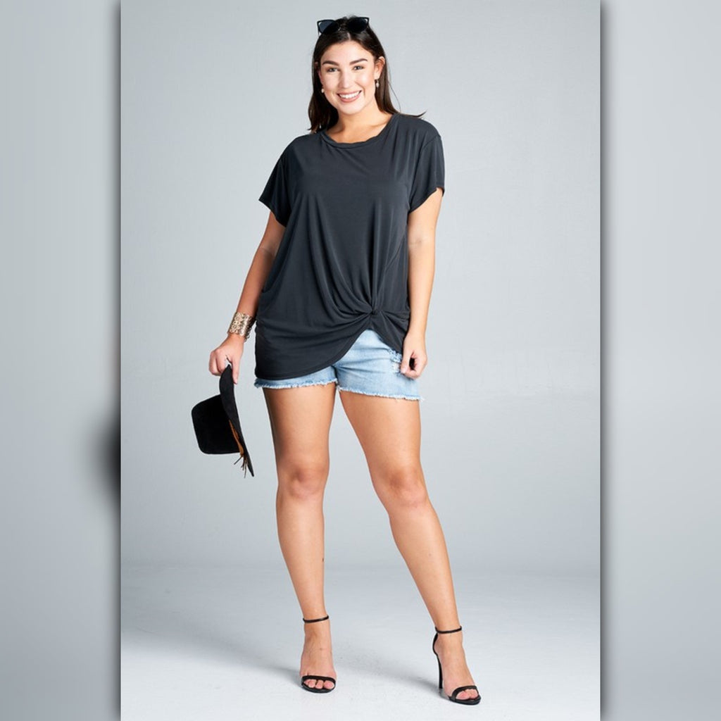A482-A • Crew Neck Modal Blend Top with Side Gathering Detail