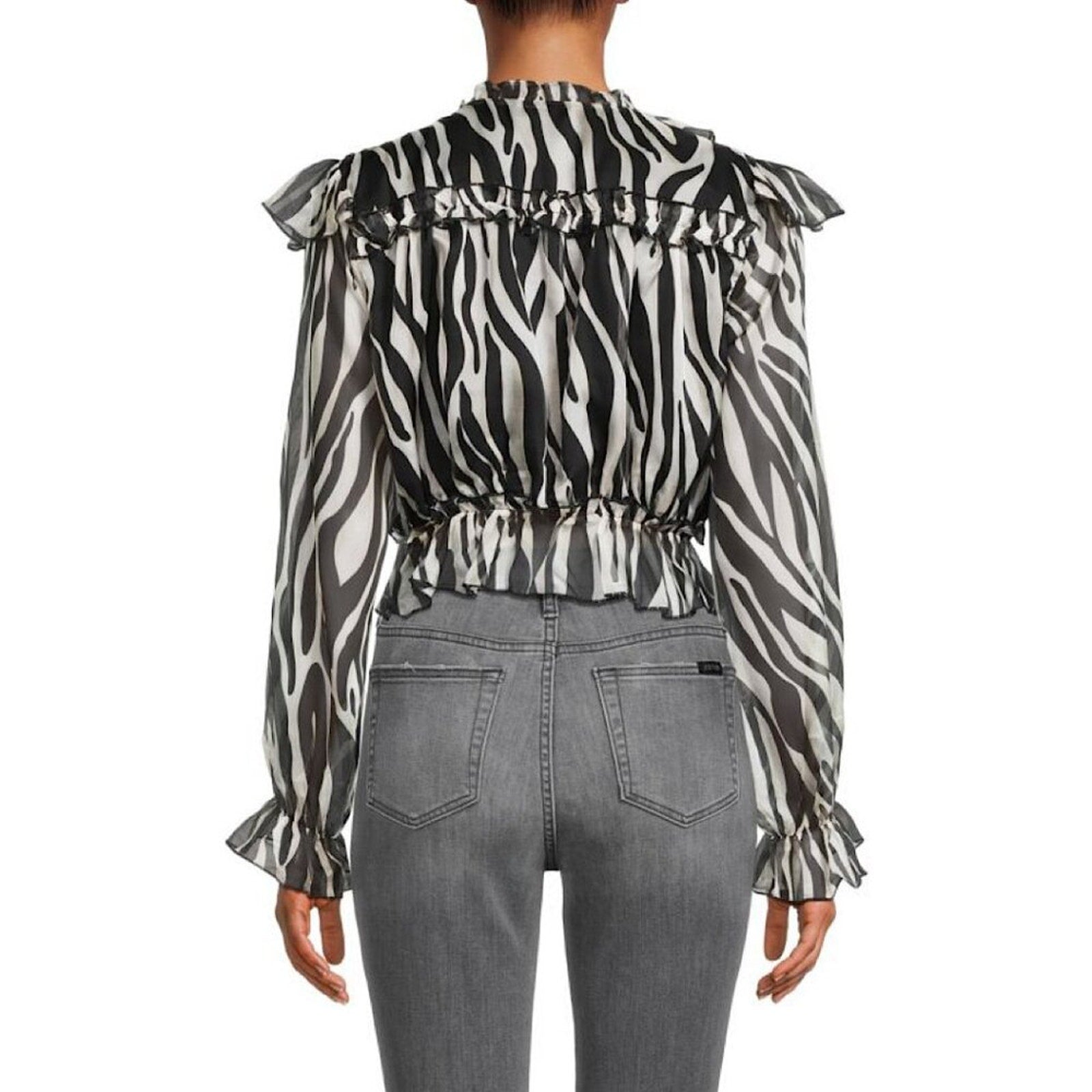 A177 • Sheer Ruffle Zebra Print Blouse