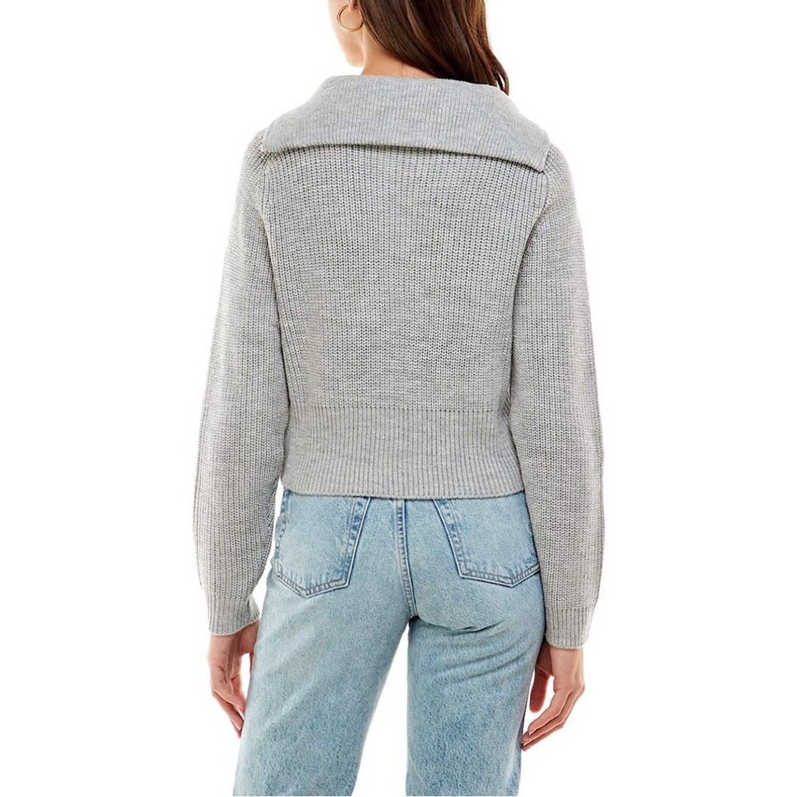 A264 • WAYF Light Heather Grey Zip Collar Knit Sweater