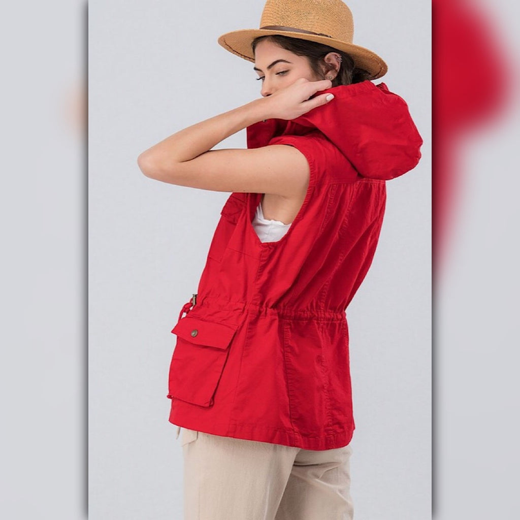 A071-A ◾Red Hooded Utility Anorak Vest