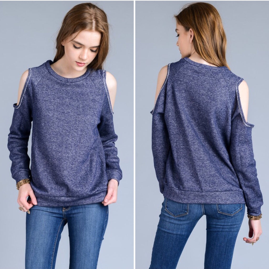 A067-A • Cold Shoulder Crew Neck Pullover Sweater