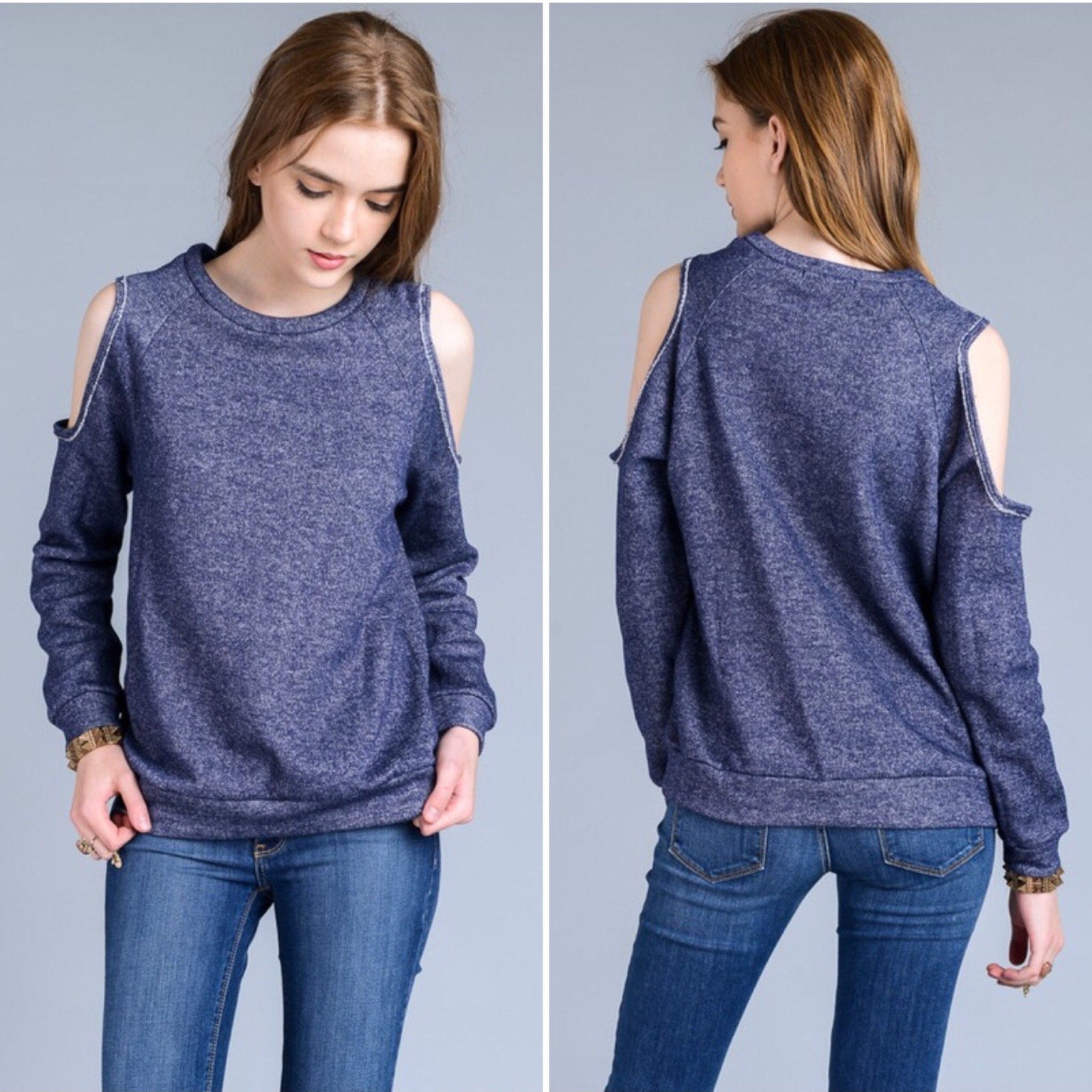 A067-A • Cold Shoulder Crew Neck Pullover Sweater