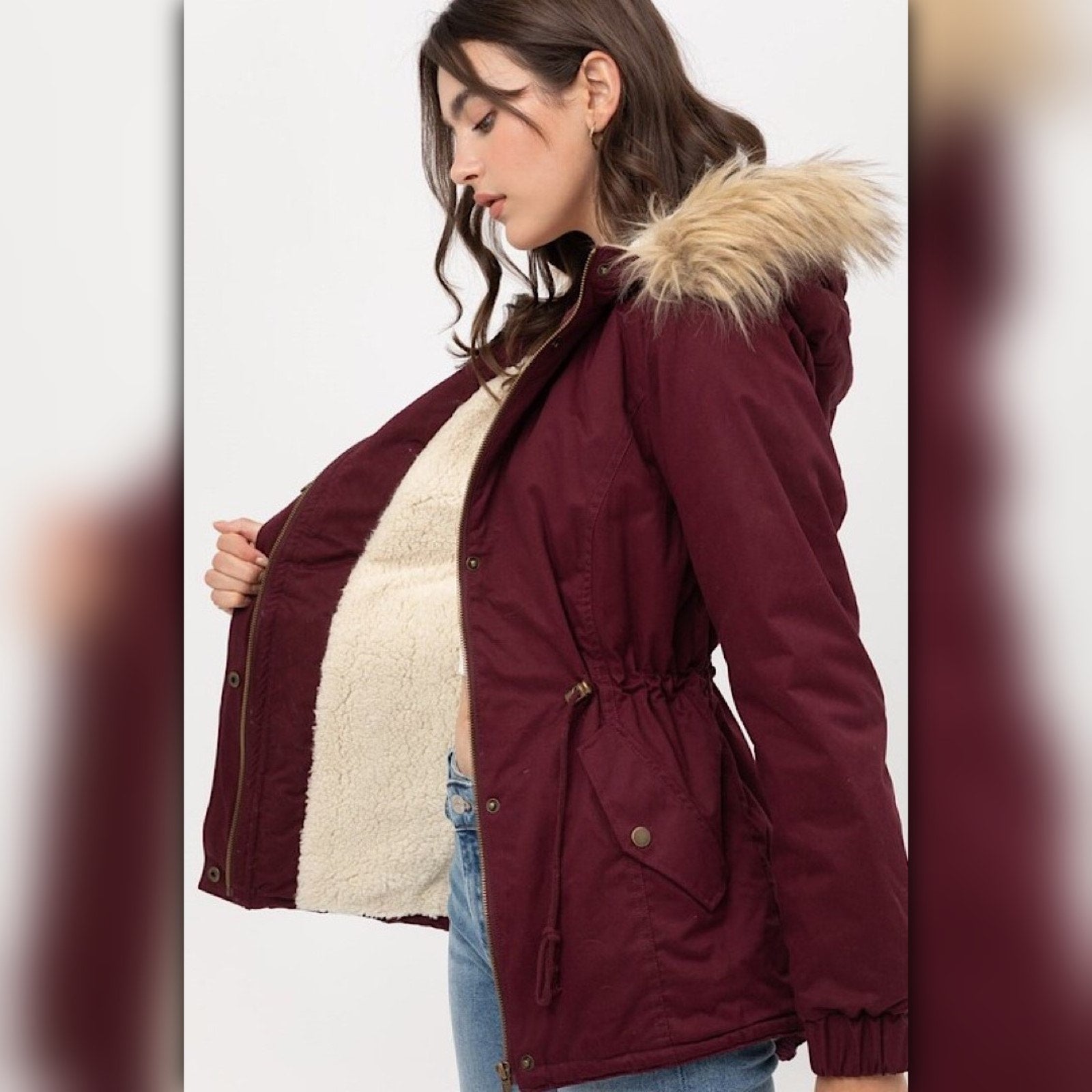 A233 • Faux Fur Hooded Sherpa-Lined Parka Jacket