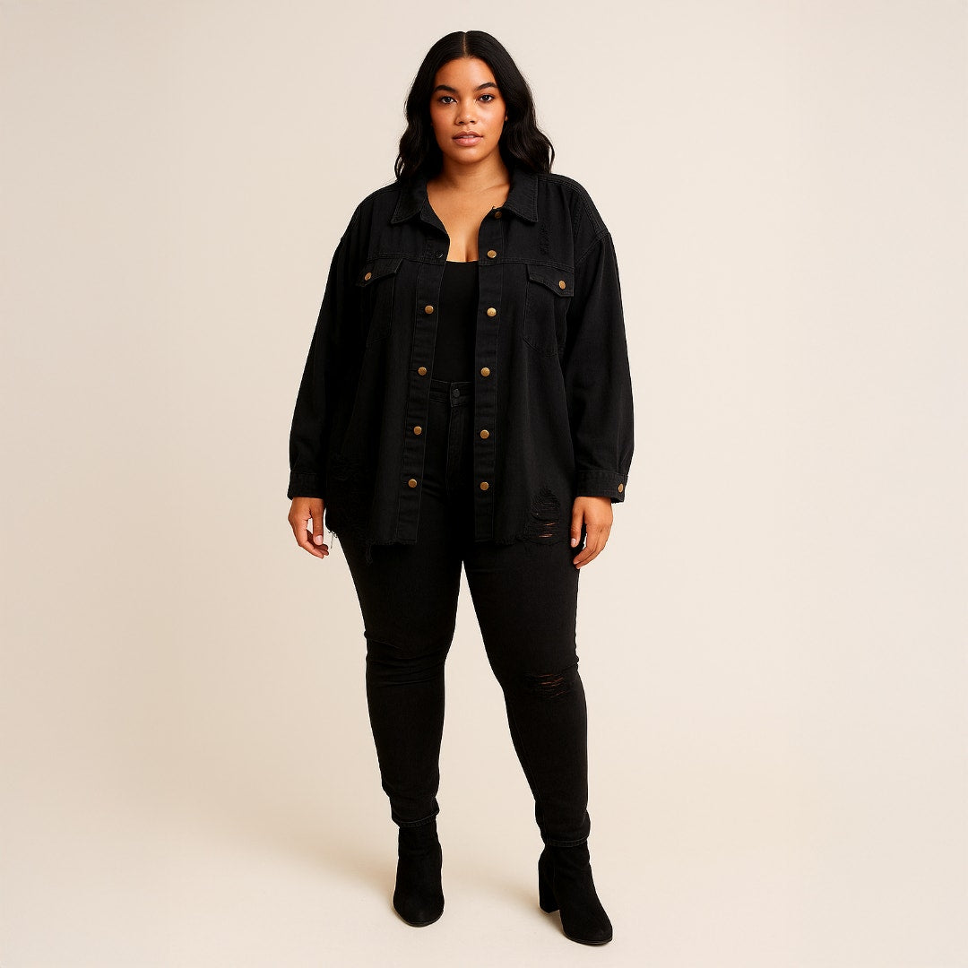 A500 • Distressed Black Button-Up Shacket