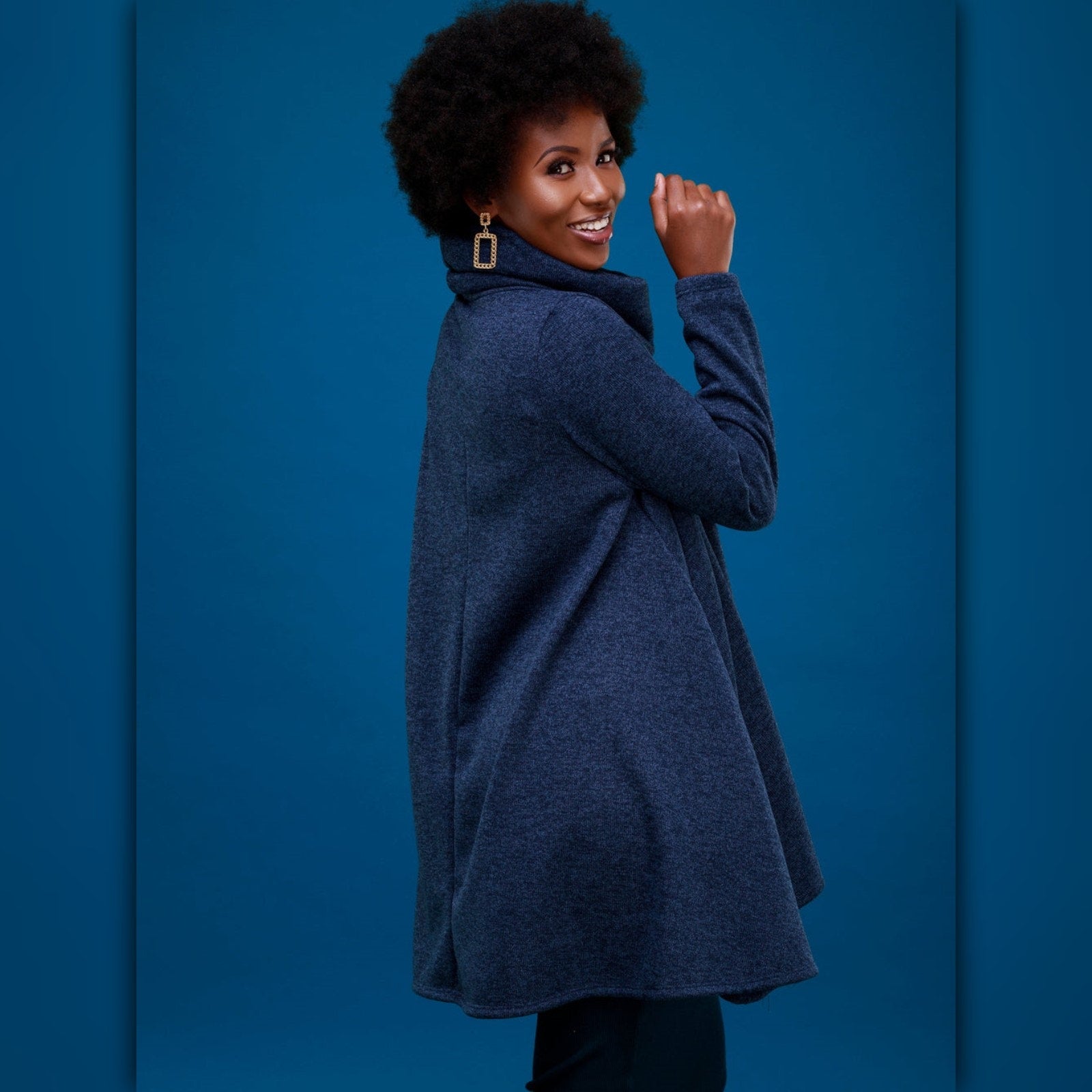 A263 • Midnight Blue Cozy Cowl-Neck Oversized Tunic