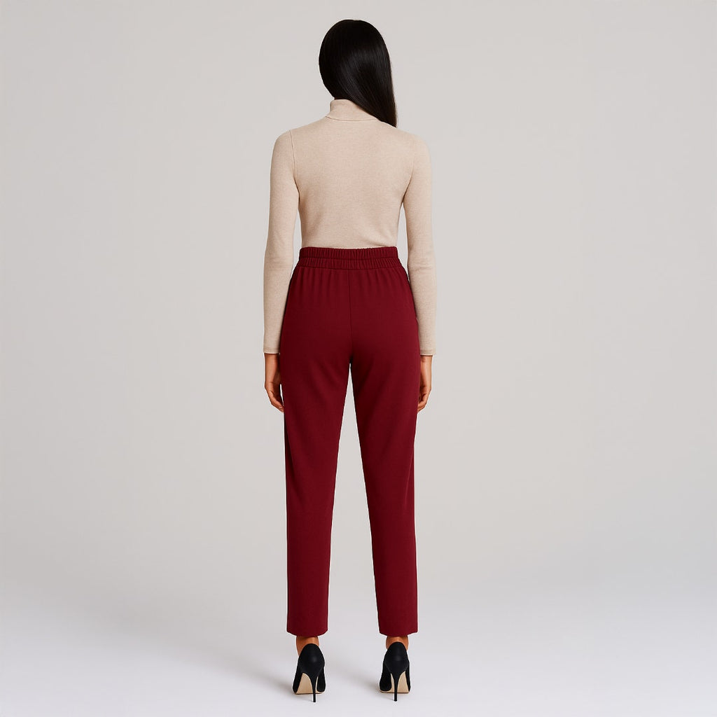 A293-C • High-Rise Knit Ankle Trousers in Deep Burgundy