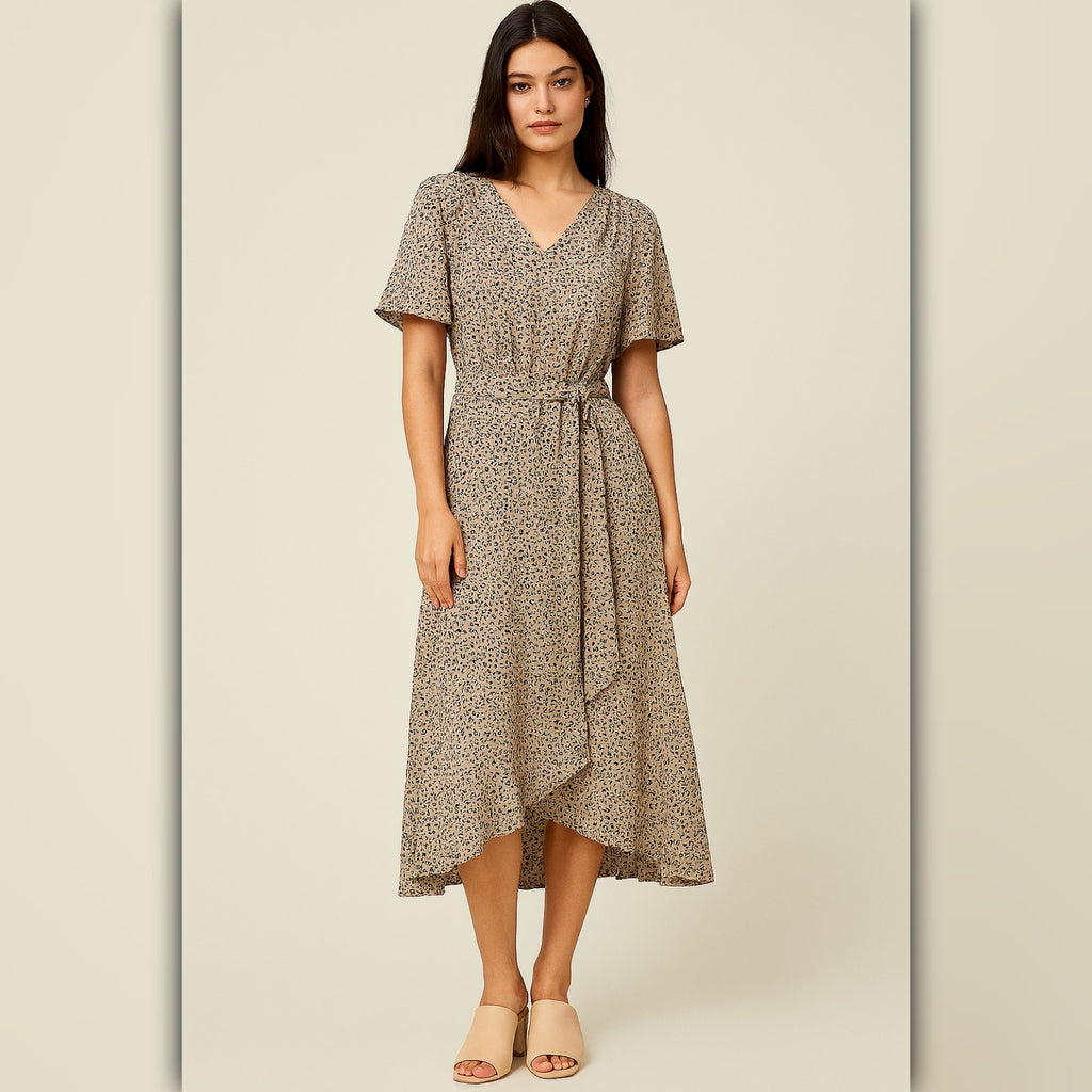 A427 • Leopard Print Midi Dress with Tie Waist