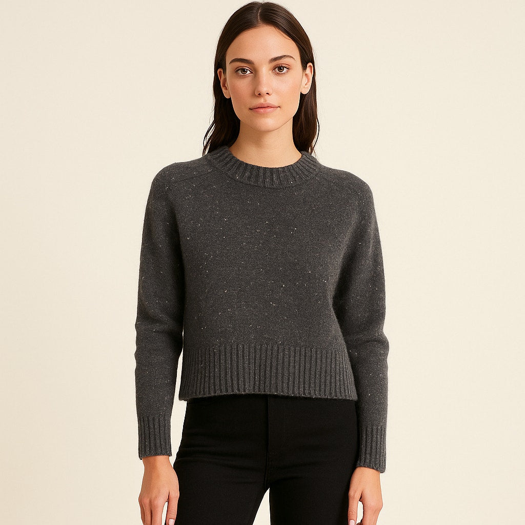 A504-A • Crew Neck Cashmere-Like Cropped Knit Sweater