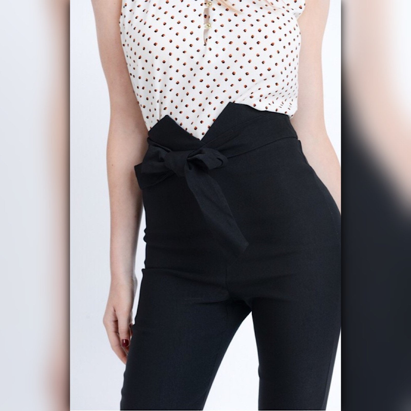 A481 — Black High Waist Belted Slim Pants with Back Zipper