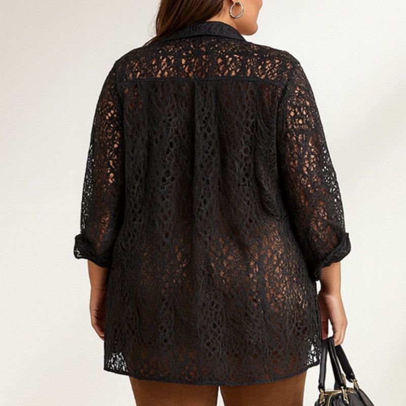 A510 • Black Lace Button-Down Shacket Top