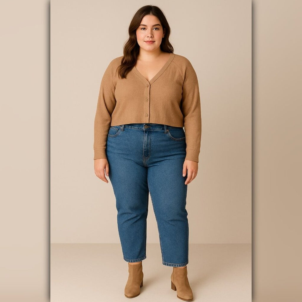 A180 • Cropped Ribbed Button-Up Sweater Top