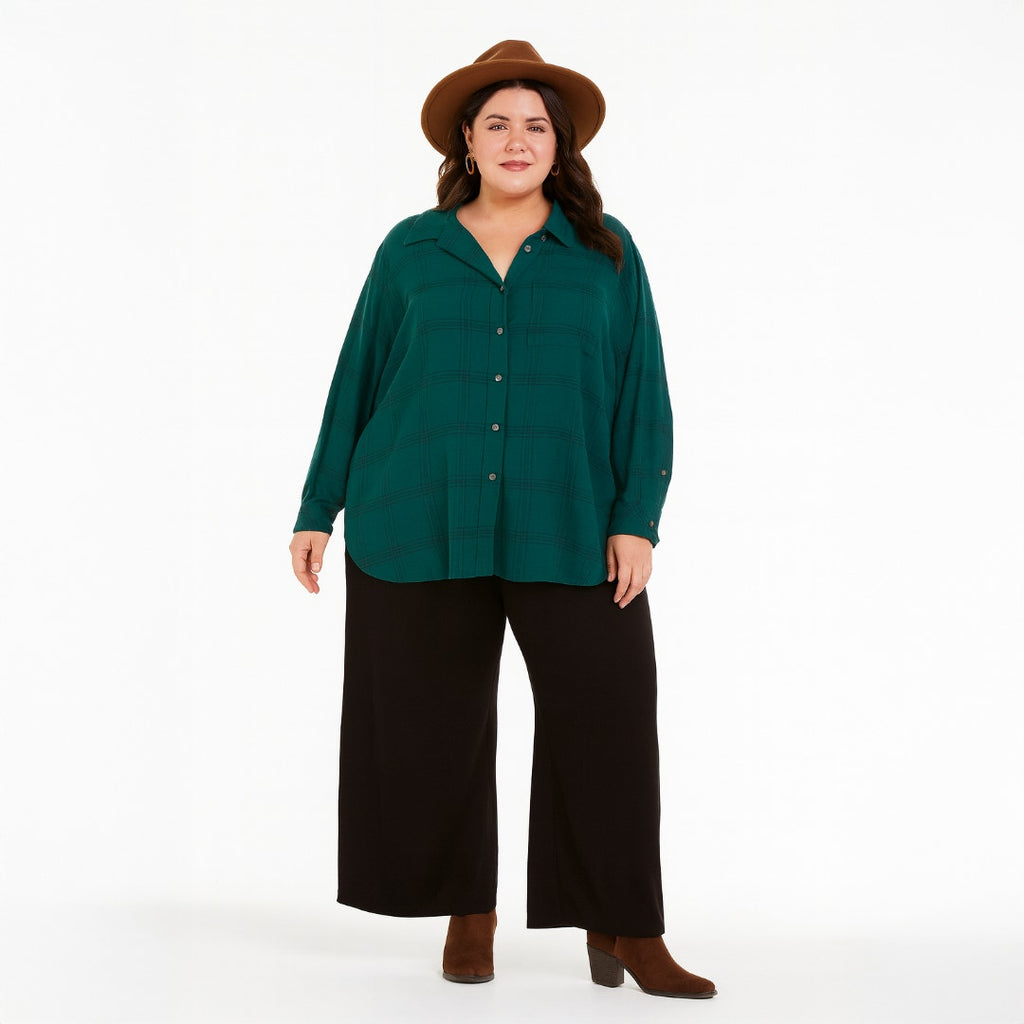 A517-A • Green Plaid Button-Front Flannel Shirt