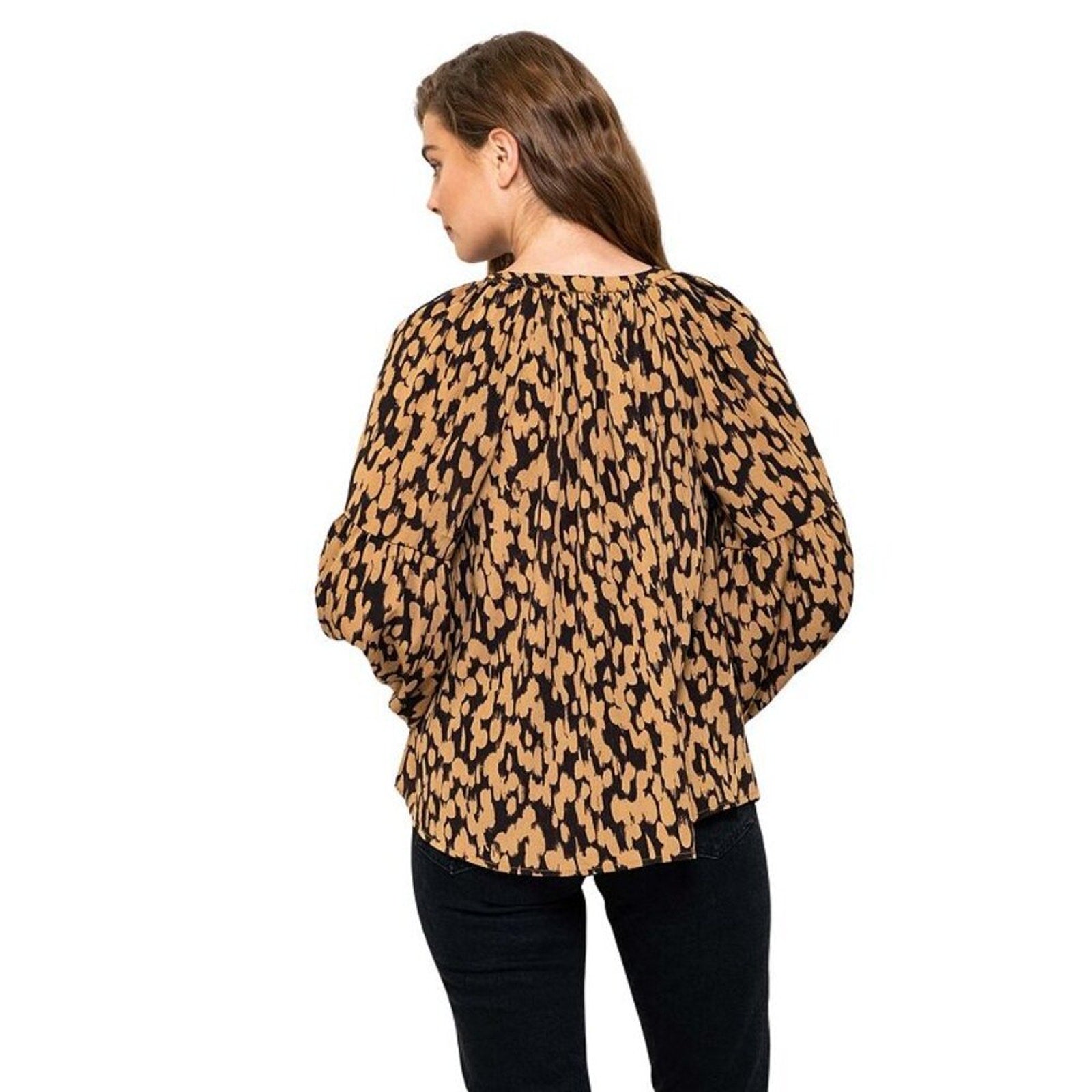 A242 • Animal Print Button-Front Blouse with Tie Neck