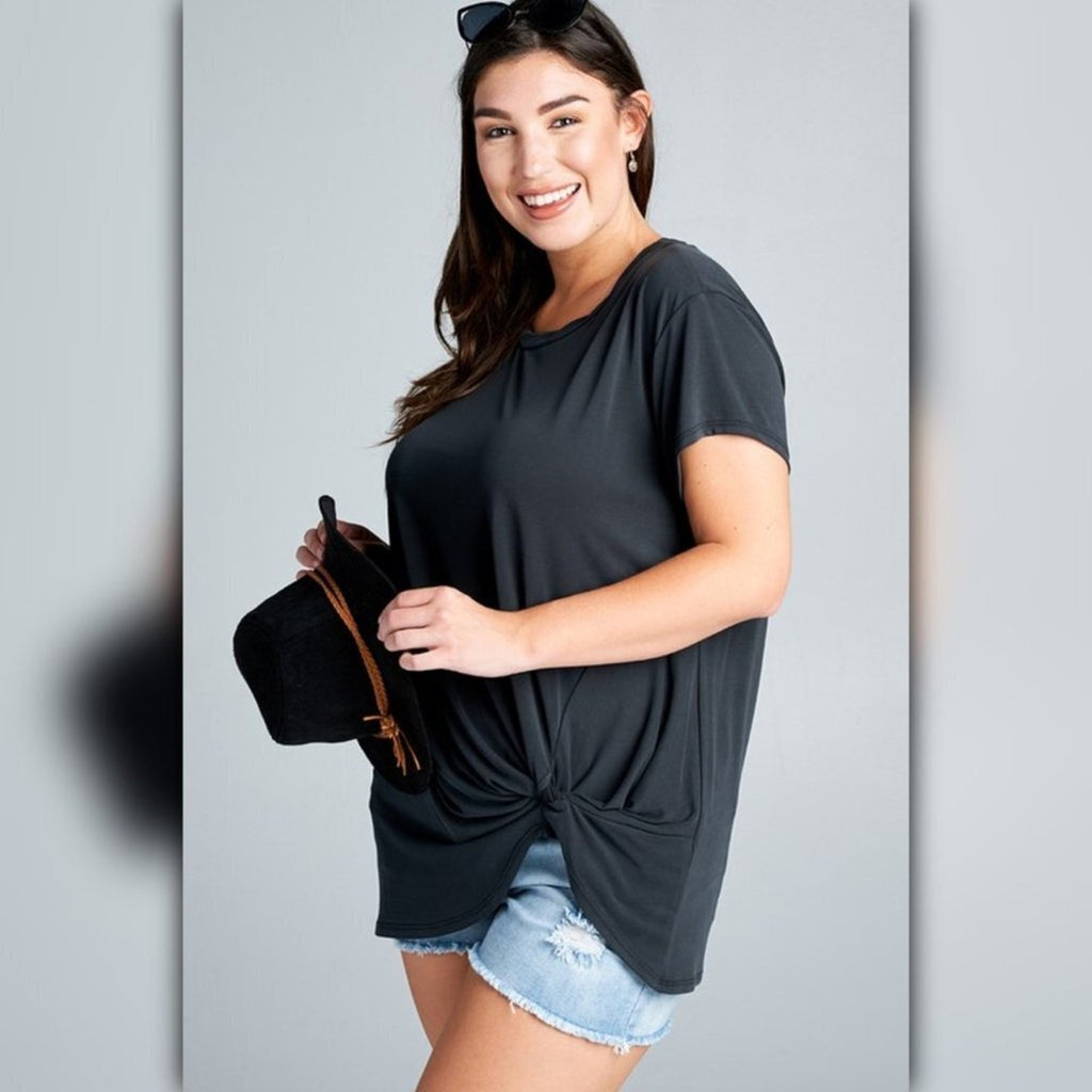 A482-A • Crew Neck Modal Blend Top with Side Gathering Detail