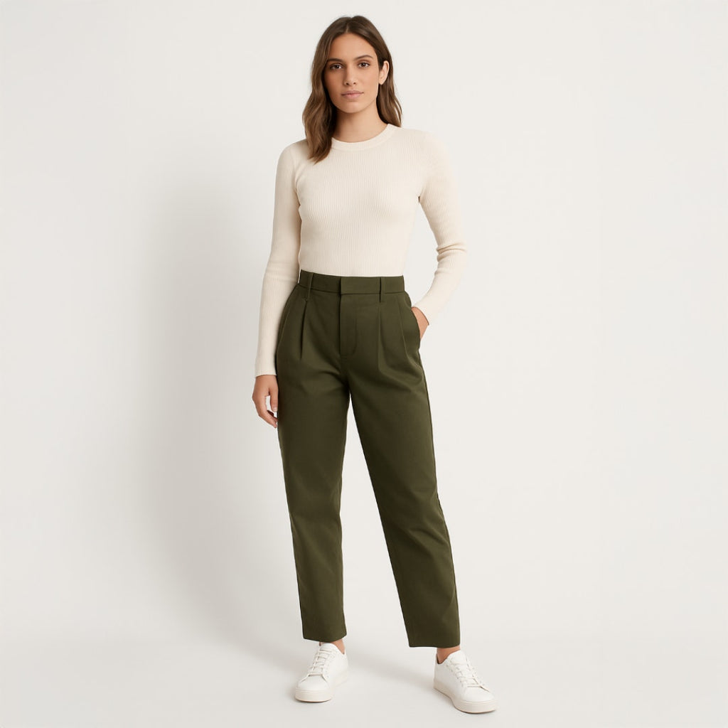 A289-A • High-Waist Pleat Front Straight Chino Pants Trousers