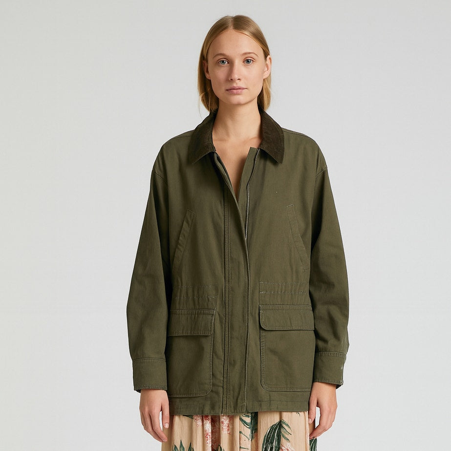 A507 • Olive Utility Field Jacket With Corduroy Collar
