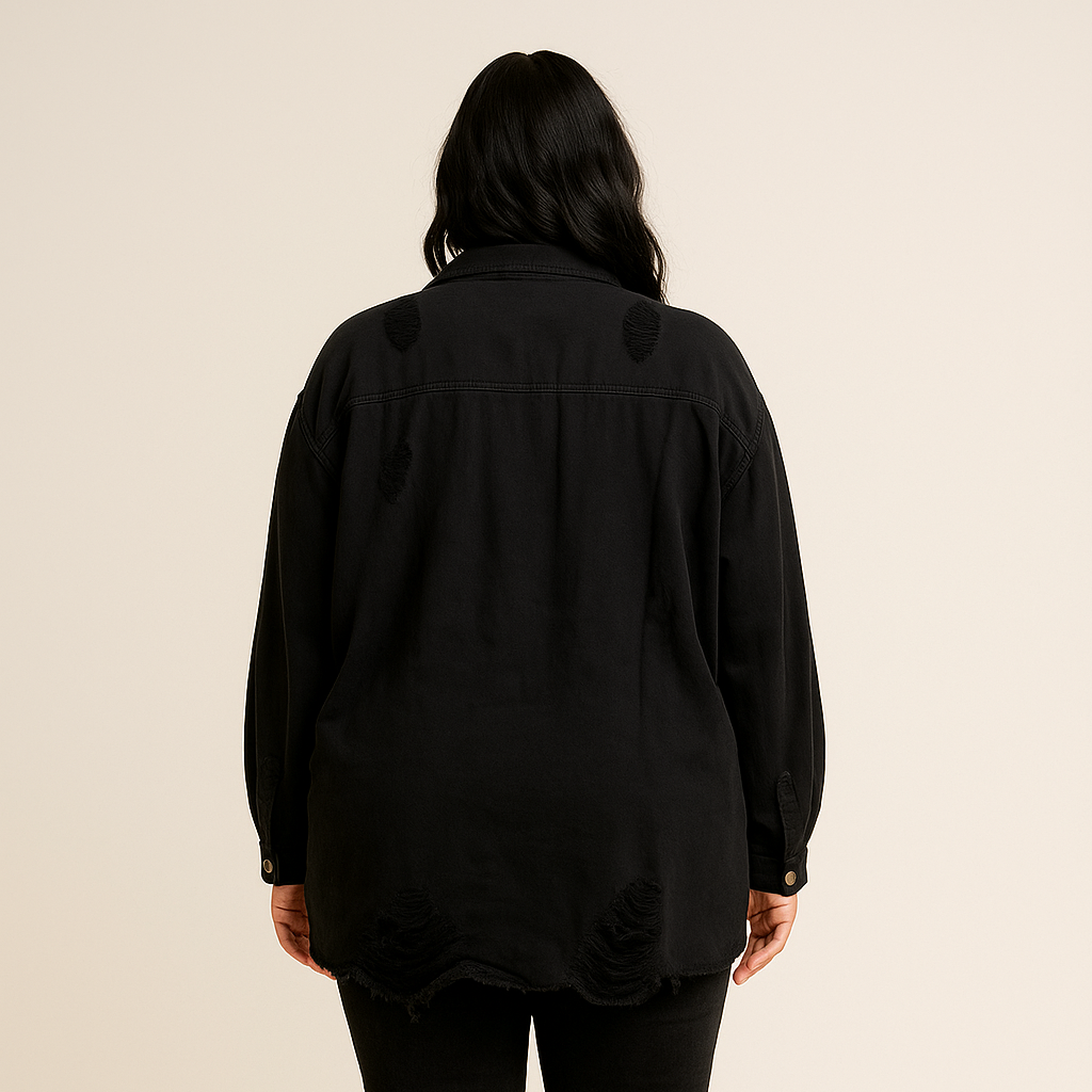 A500 • Distressed Black Button-Up Shacket