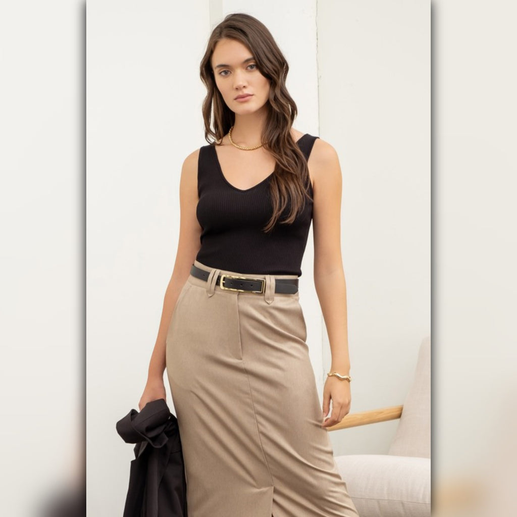 A046-C • V-Neck Sleeveless Ribbed Tank Top