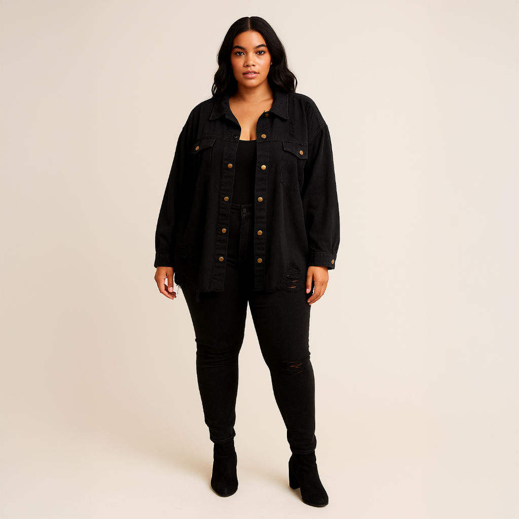 A500 • Distressed Black Button-Up Shacket