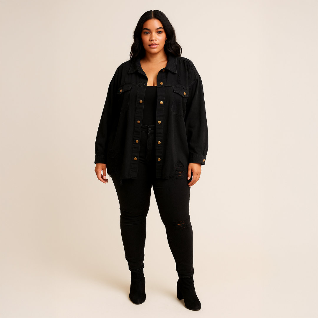 A500 • Distressed Black Button-Up Shacket