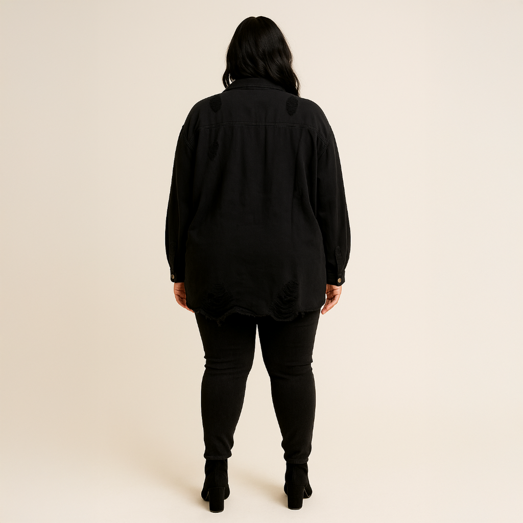 A500 • Distressed Black Button-Up Shacket