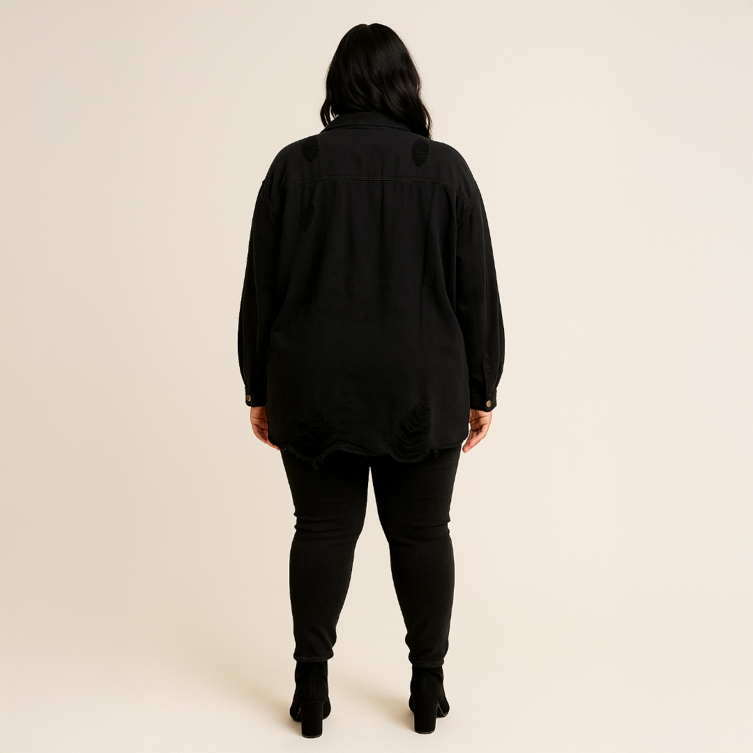 A500 • Distressed Black Button-Up Shacket
