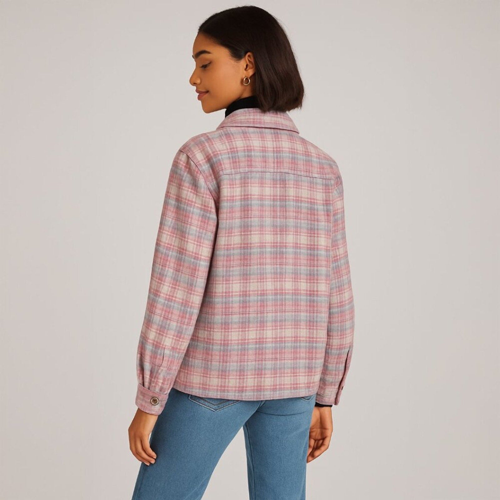 A011 • Pink Plaid Button-Front Shacket Jacket