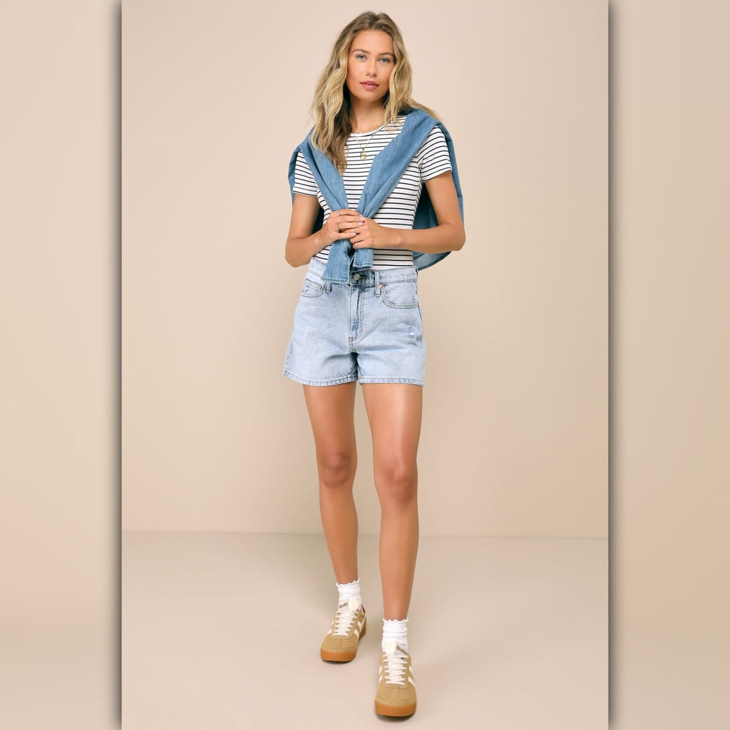 A072 • Lulus Black and White Striped Ribbed Bodysuit