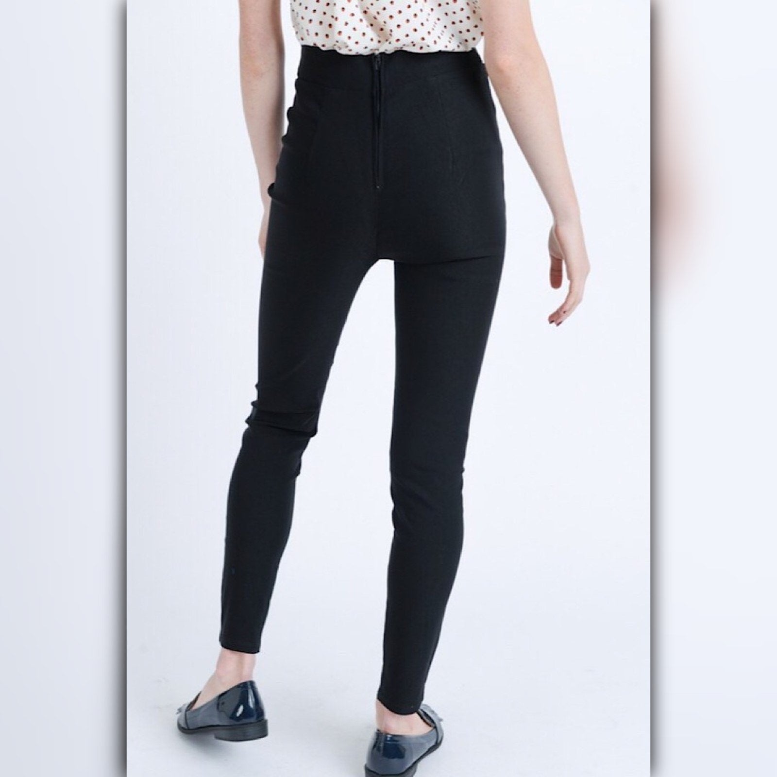 A481 — Black High Waist Belted Slim Pants with Back Zipper